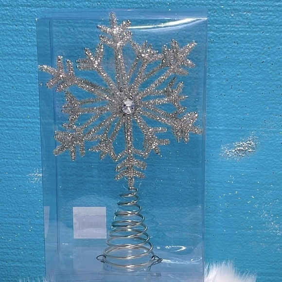 Ashland Christmas Holiday Silver Beaded Snowflake Tree Topper 10” Rhinestone New - Picture 2 of 14